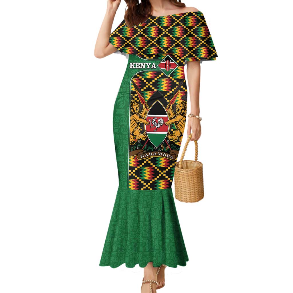 Kenya Mermaid Dress Coat Of Arms Kente Pattern - Wonder Print Shop