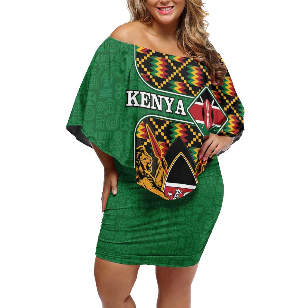 Kenya Off Shoulder Short Dress Coat Of Arms Kente Pattern - Wonder Print Shop