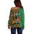 Kenya Off Shoulder Sweater Coat Of Arms Kente Pattern - Wonder Print Shop