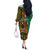 Kenya Off The Shoulder Long Sleeve Dress Coat Of Arms Kente Pattern - Wonder Print Shop