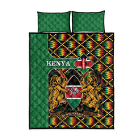 Green quilt bed set with Kenya crest and kente geometric border, includes two matching pillows
