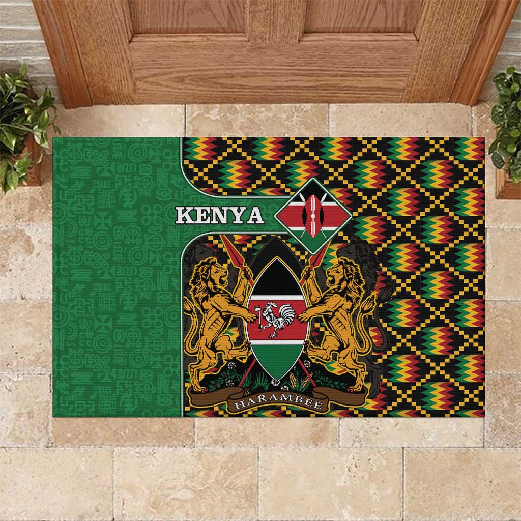 Kenya Rubber Doormat Coat Of Arms Kente Pattern - Wonder Print Shop