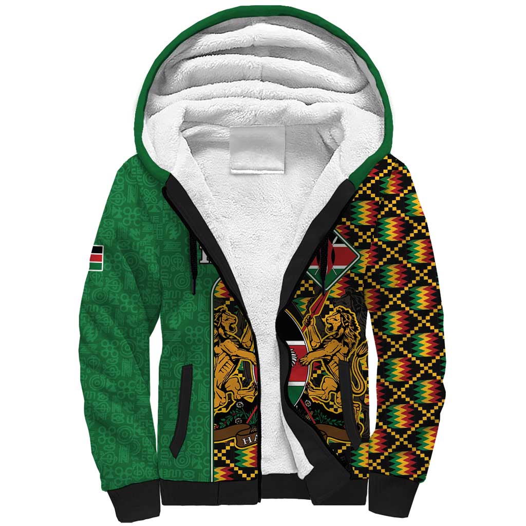 Kenya Sherpa Hoodie Coat Of Arms Kente Pattern - Wonder Print Shop