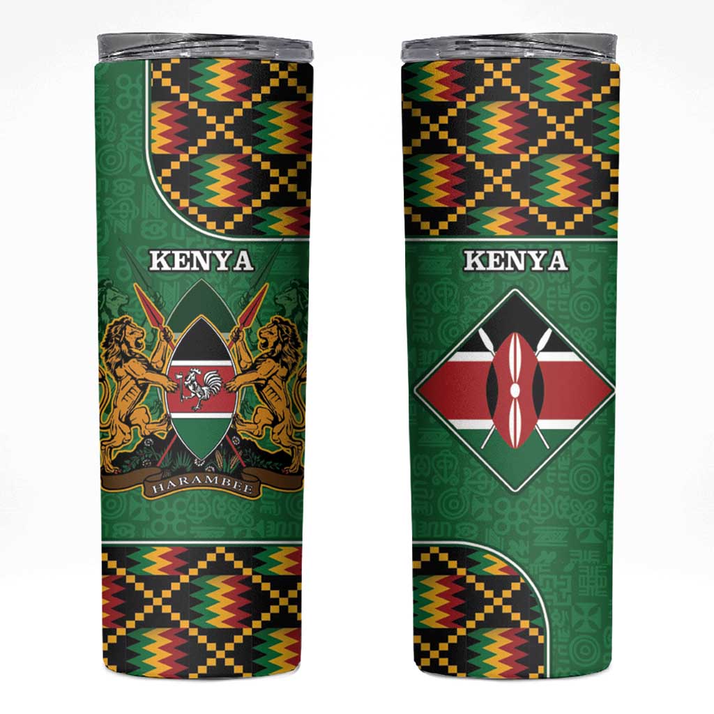 Kenya Skinny Tumbler Coat Of Arms Kente Pattern - Wonder Print Shop