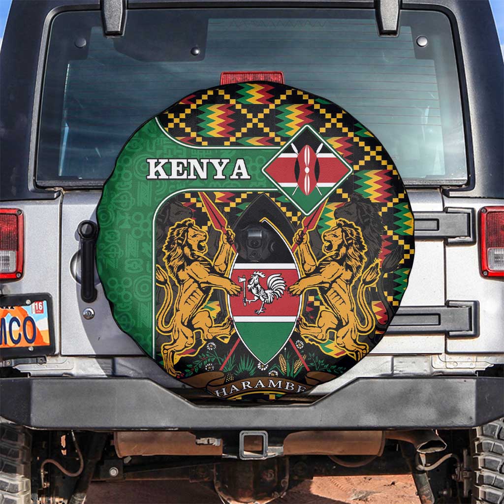 Kenya Spare Tire Cover Coat Of Arms Kente Pattern - Wonder Print Shop