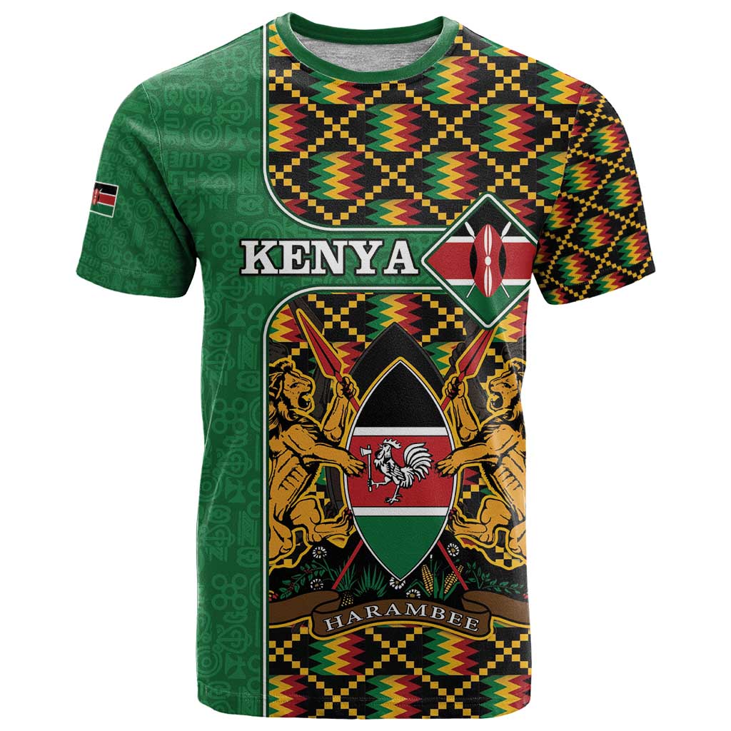 Kenya T Shirt Coat Of Arms Kente Pattern - Wonder Print Shop