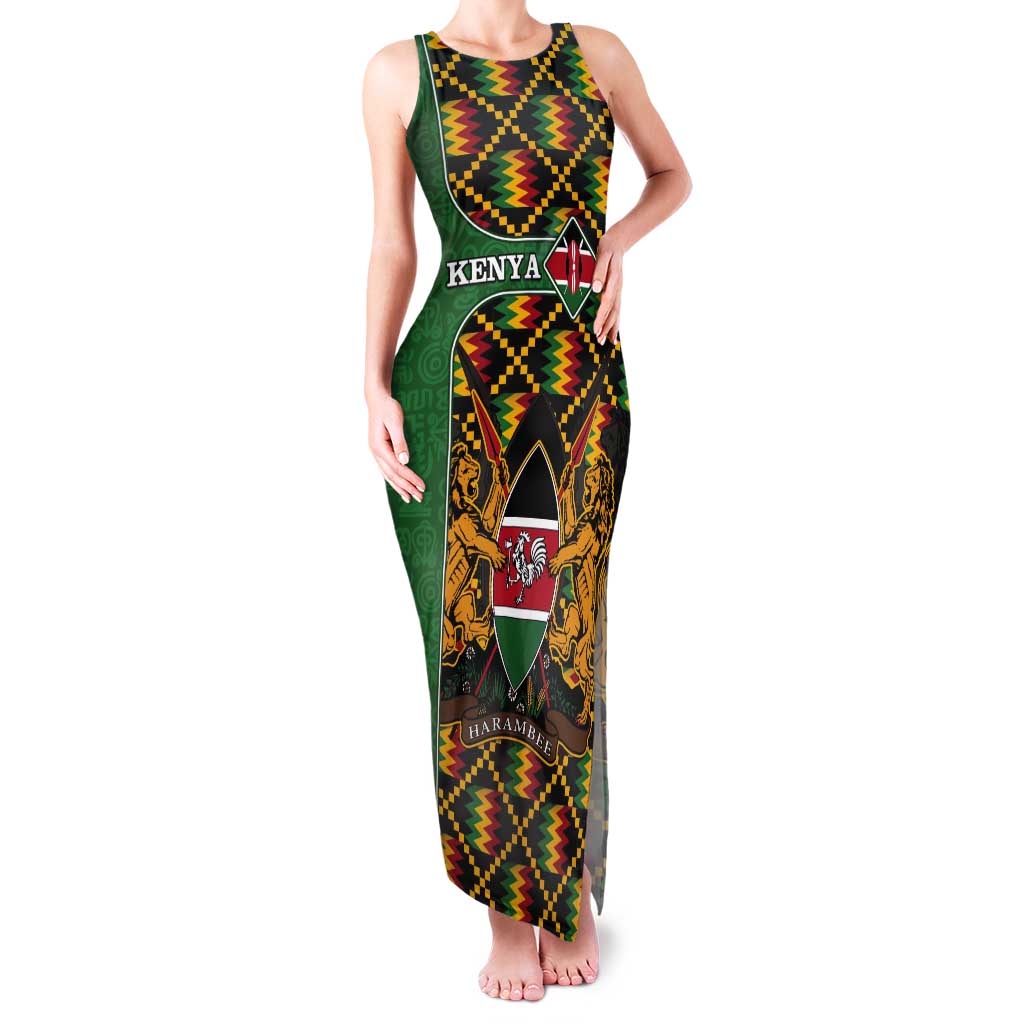 Kenya Tank Maxi Dress Coat Of Arms Kente Pattern - Wonder Print Shop