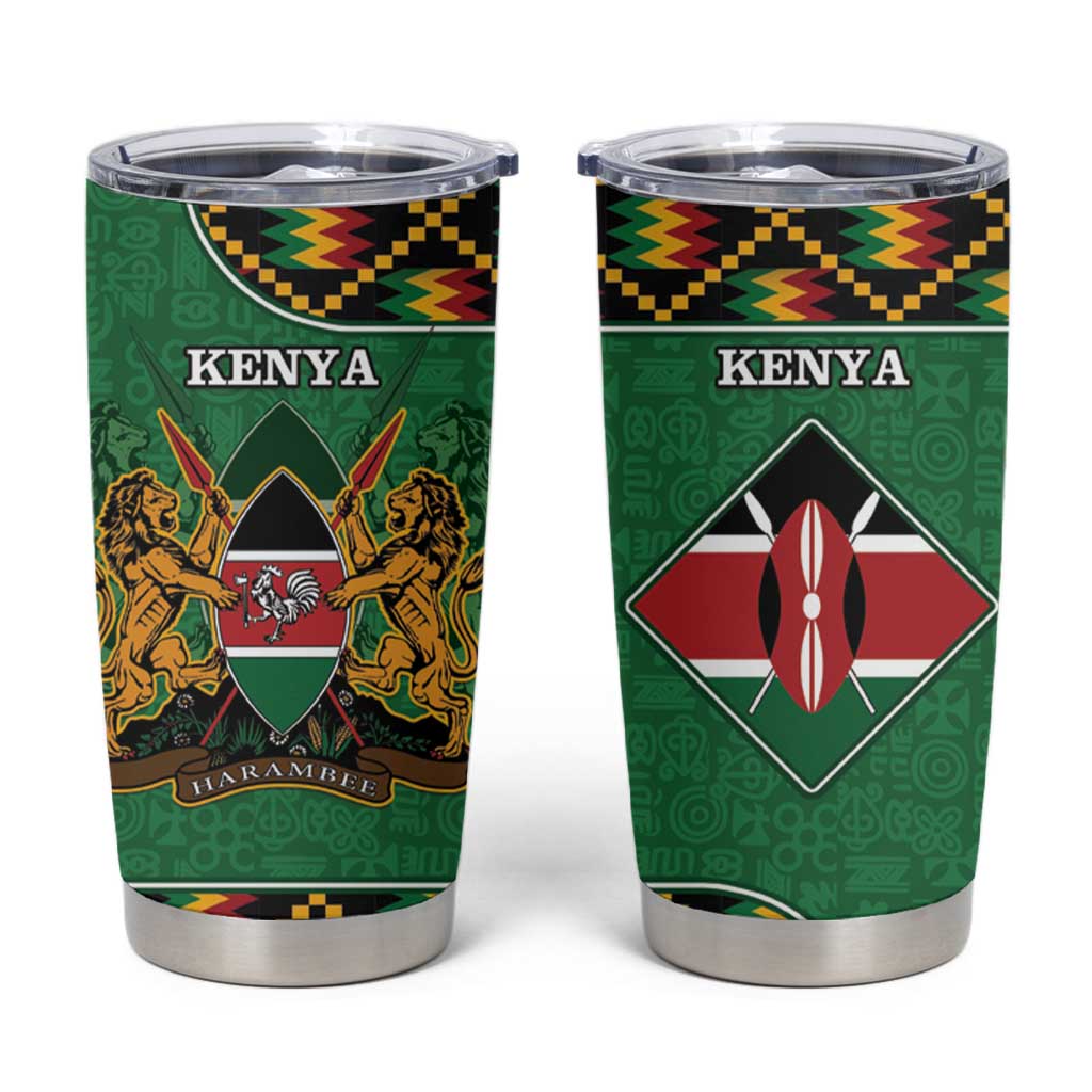 Kenya Tumbler Cup Coat Of Arms Kente Pattern - Wonder Print Shop