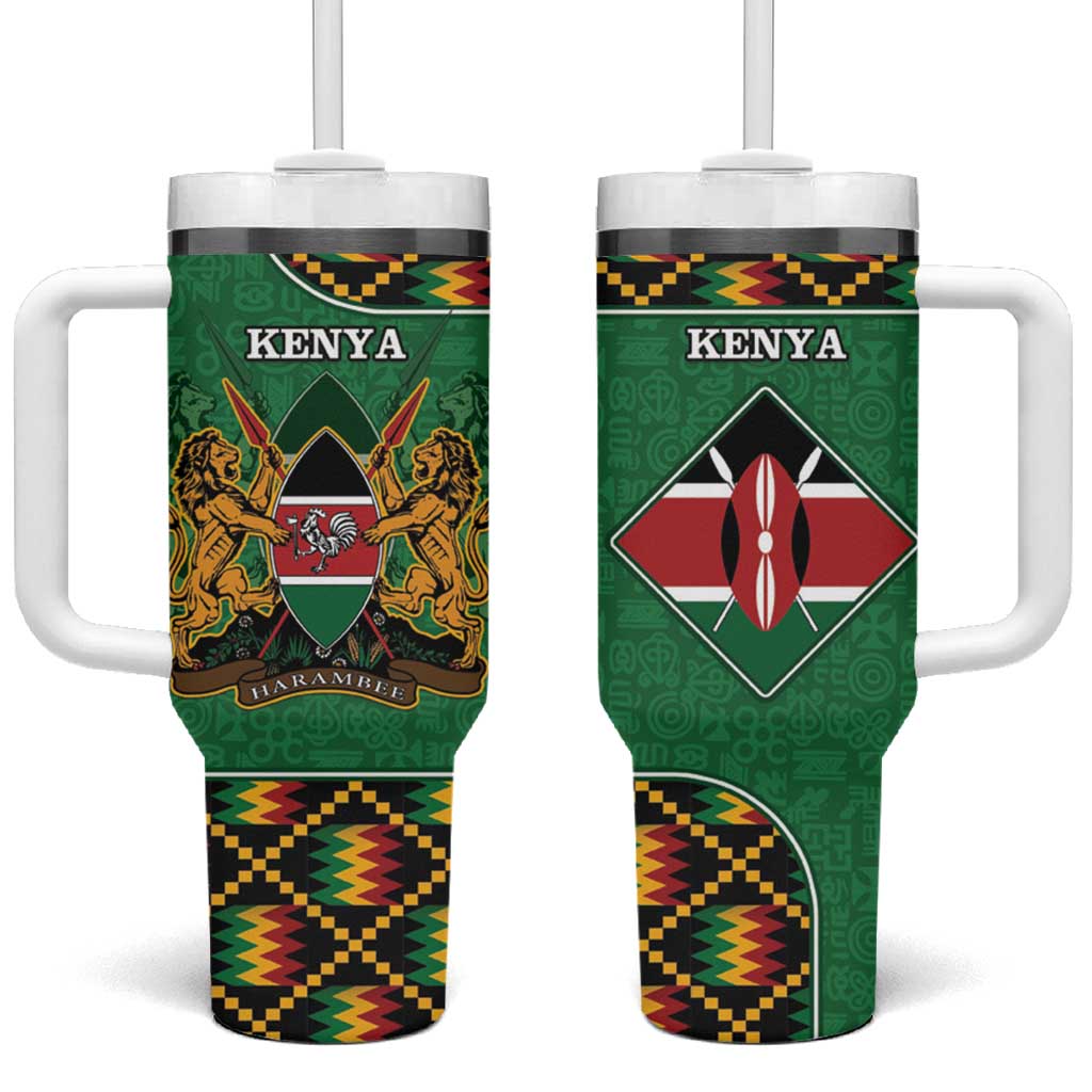 Kenya Tumbler With Handle Coat Of Arms Kente Pattern - Wonder Print Shop