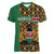 Kenya Women V-Neck T-Shirt Coat Of Arms Kente Pattern - Wonder Print Shop