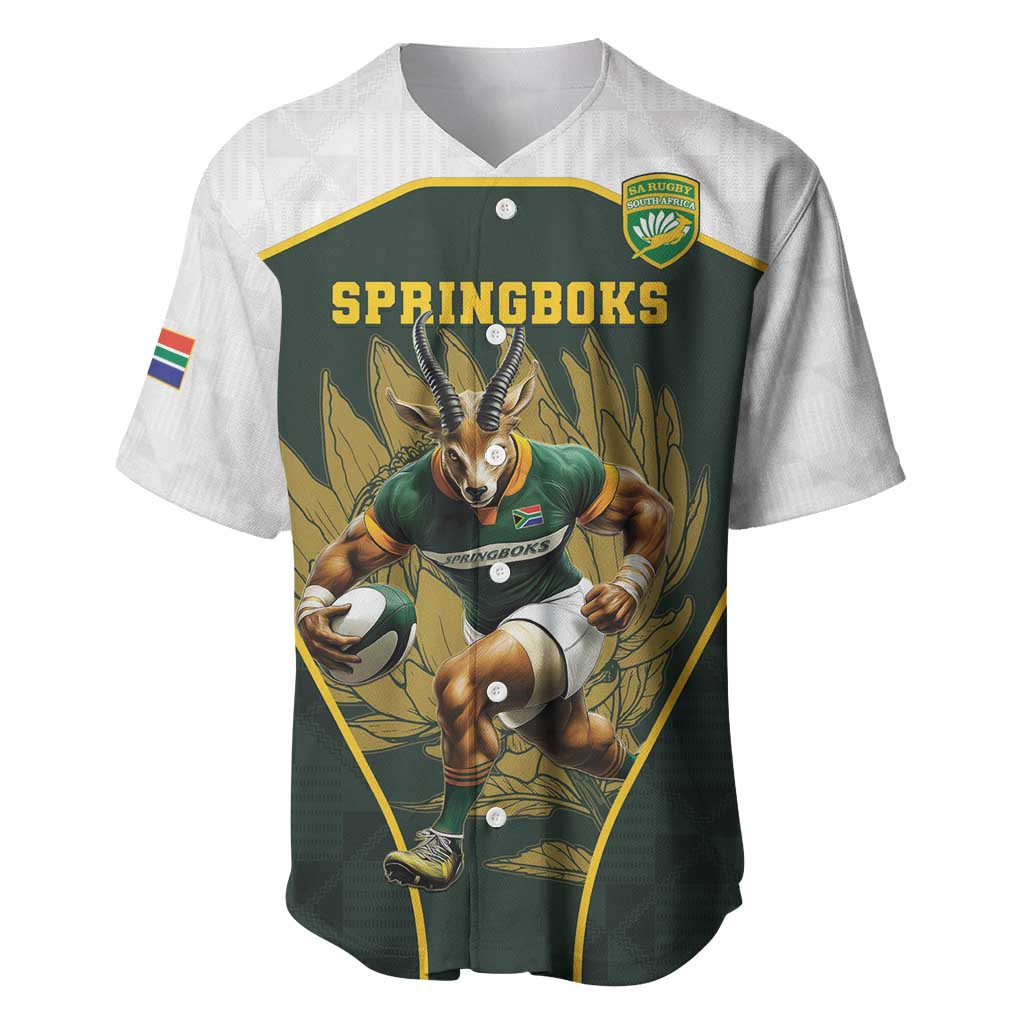 South Africa Rugby Personalised Baseball Jersey Springboks Mascot With King Protea -  African Pattern - Wonder Print Shop