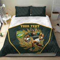 Dark green personalised rugby bedding set with two pillows and king protea style shield graphic