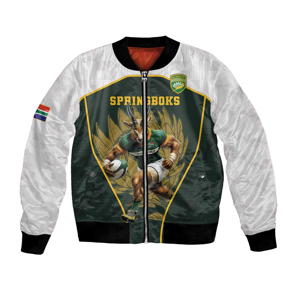 South Africa Rugby Personalised Bomber Jacket Springboks Mascot With King Protea -  African Pattern - Wonder Print Shop