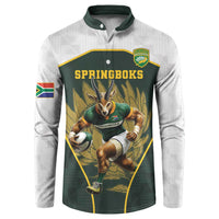 Green and white rugby-style button sweatshirt with large front Springboks graphic