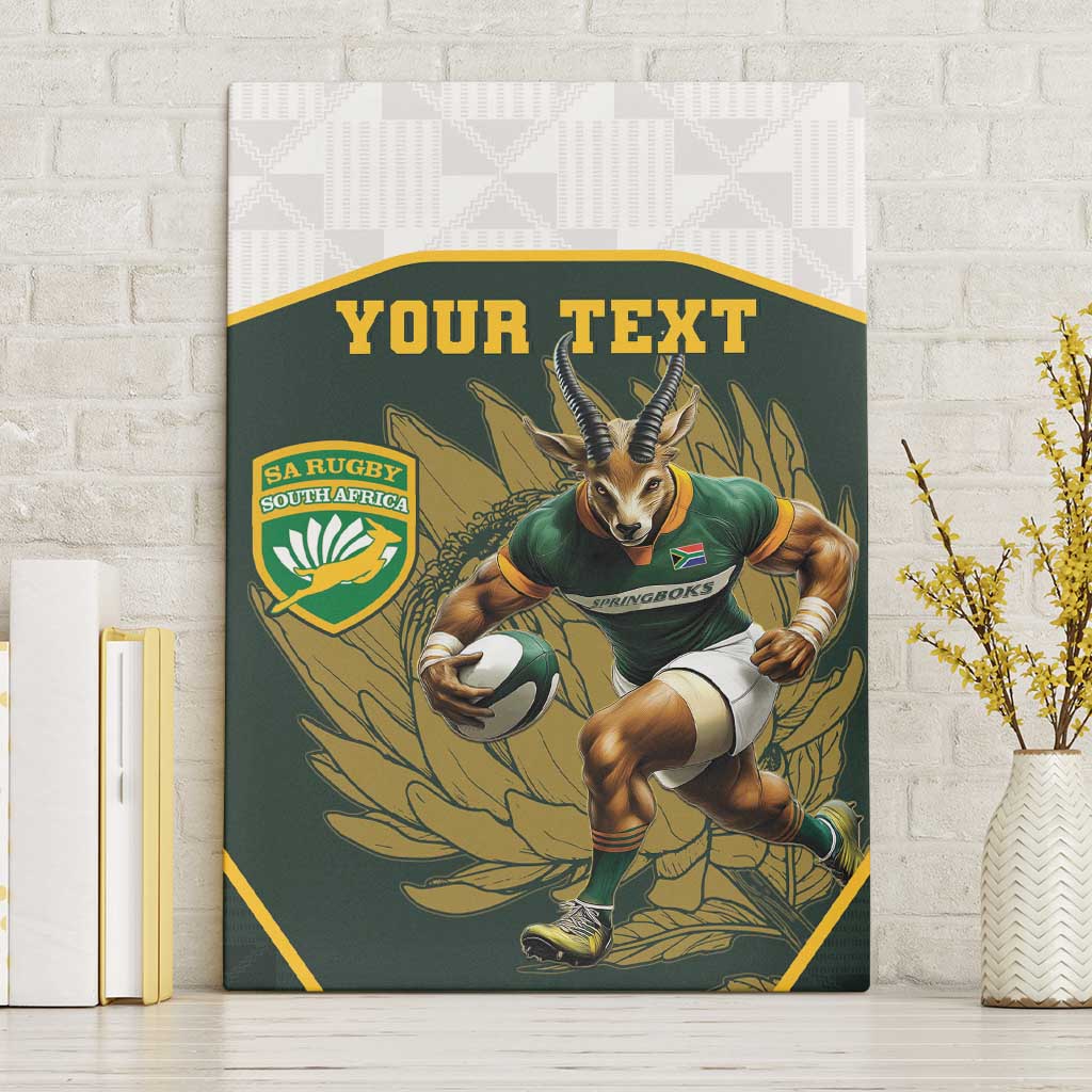 South Africa Rugby Personalised Canvas Wall Art Springboks Mascot With King Protea -  African Pattern - Wonder Print Shop