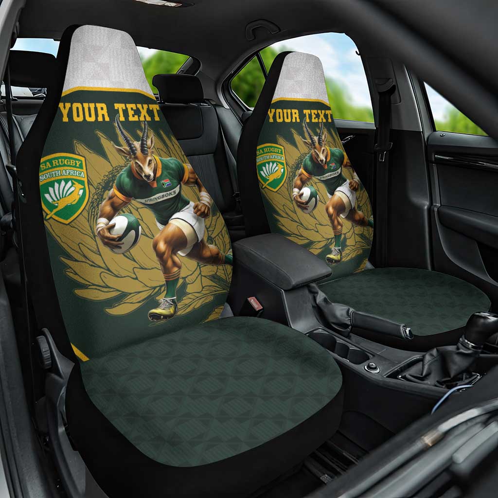 South Africa Rugby Personalised Car Seat Cover Springboks Mascot With King Protea -  African Pattern - Wonder Print Shop