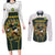 South Africa Rugby Personalised Couples Matching Long Sleeve Bodycon Dress and Long Sleeve Button Shirt Springboks Mascot With King Protea -  African Pattern - Wonder Print Shop