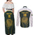 South Africa Rugby Personalised Couples Matching Off Shoulder Maxi Dress and Long Sleeve Button Shirt Springboks Mascot With King Protea -  African Pattern - Wonder Print Shop