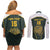 South Africa Rugby Personalised Couples Matching Off Shoulder Short Dress and Long Sleeve Button Shirt Springboks Mascot With King Protea -  African Pattern - Wonder Print Shop