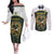 South Africa Rugby Personalised Couples Matching Off The Shoulder Long Sleeve Dress and Long Sleeve Button Shirt Springboks Mascot With King Protea -  African Pattern