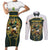 South Africa Rugby Personalised Couples Matching Short Sleeve Bodycon Dress and Long Sleeve Button Shirt Springboks Mascot With King Protea -  African Pattern - Wonder Print Shop