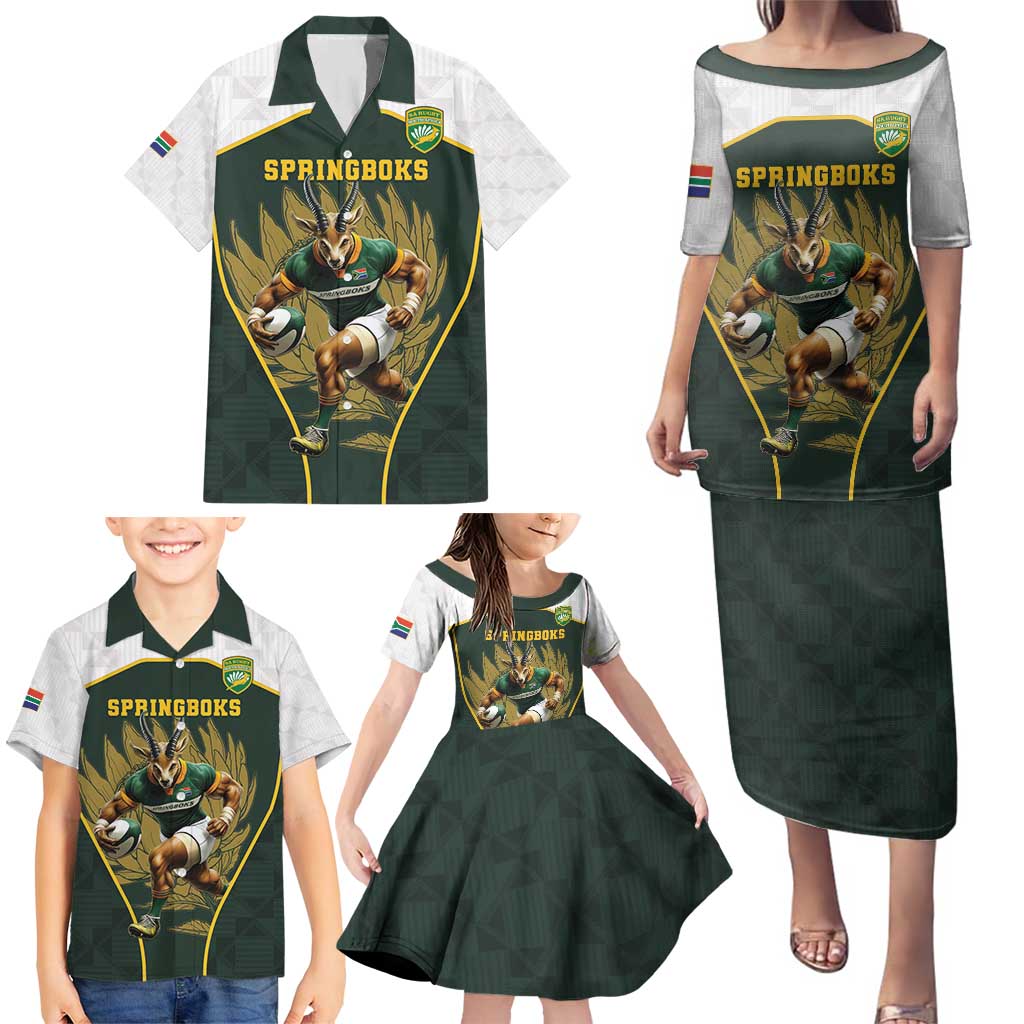 South Africa Rugby Personalised Family Matching Puletasi and Hawaiian Shirt Springboks Mascot With King Protea -  African Pattern - Wonder Print Shop