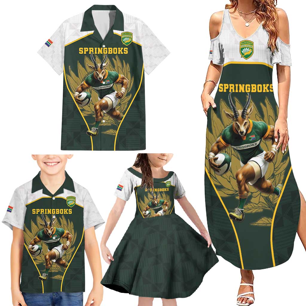 South Africa Rugby Personalised Family Matching Summer Maxi Dress and Hawaiian Shirt Springboks Mascot With King Protea -  African Pattern - Wonder Print Shop