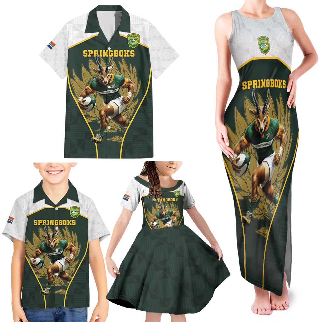 South Africa Rugby Personalised Family Matching Tank Maxi Dress and Hawaiian Shirt Springboks Mascot With King Protea -  African Pattern - Wonder Print Shop