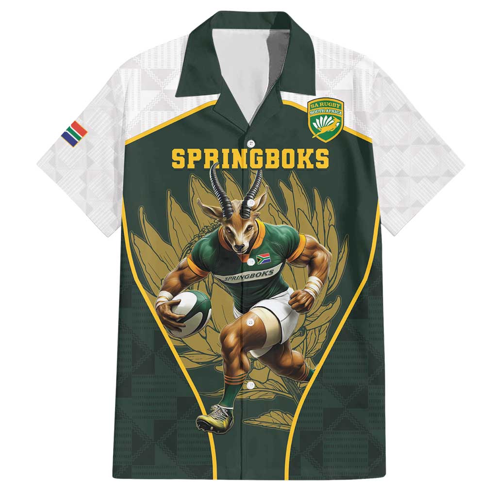 South Africa Rugby Personalised Hawaiian Shirt Springboks Mascot With King Protea -  African Pattern - Wonder Print Shop