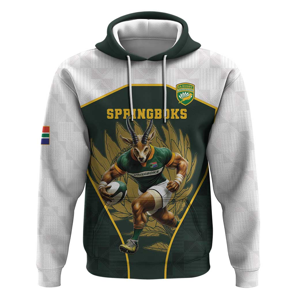 South Africa Rugby Personalised Hoodie Springboks Mascot With King Protea -  African Pattern - Wonder Print Shop