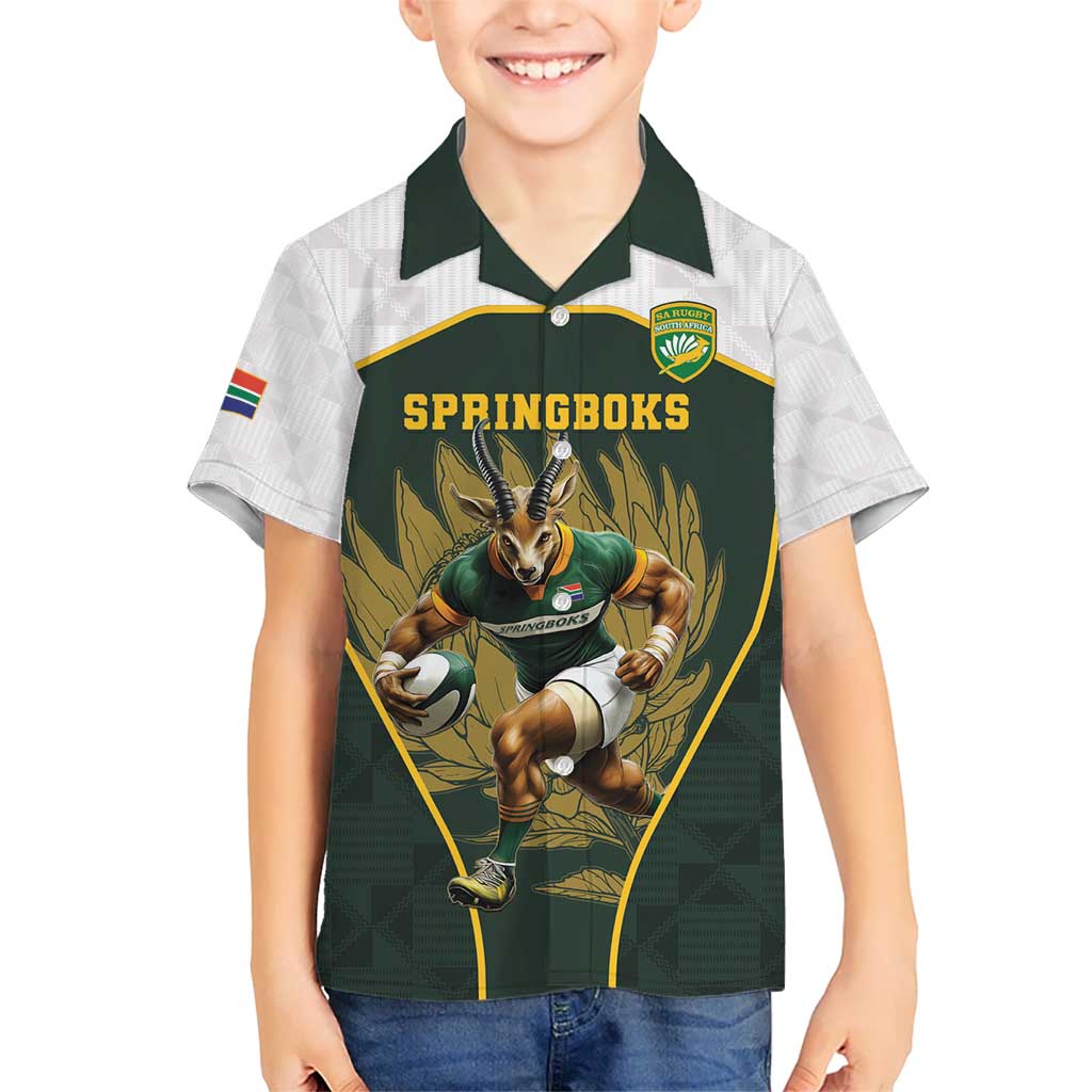 South Africa Rugby Personalised Kid Hawaiian Shirt Springboks Mascot With King Protea -  African Pattern - Wonder Print Shop