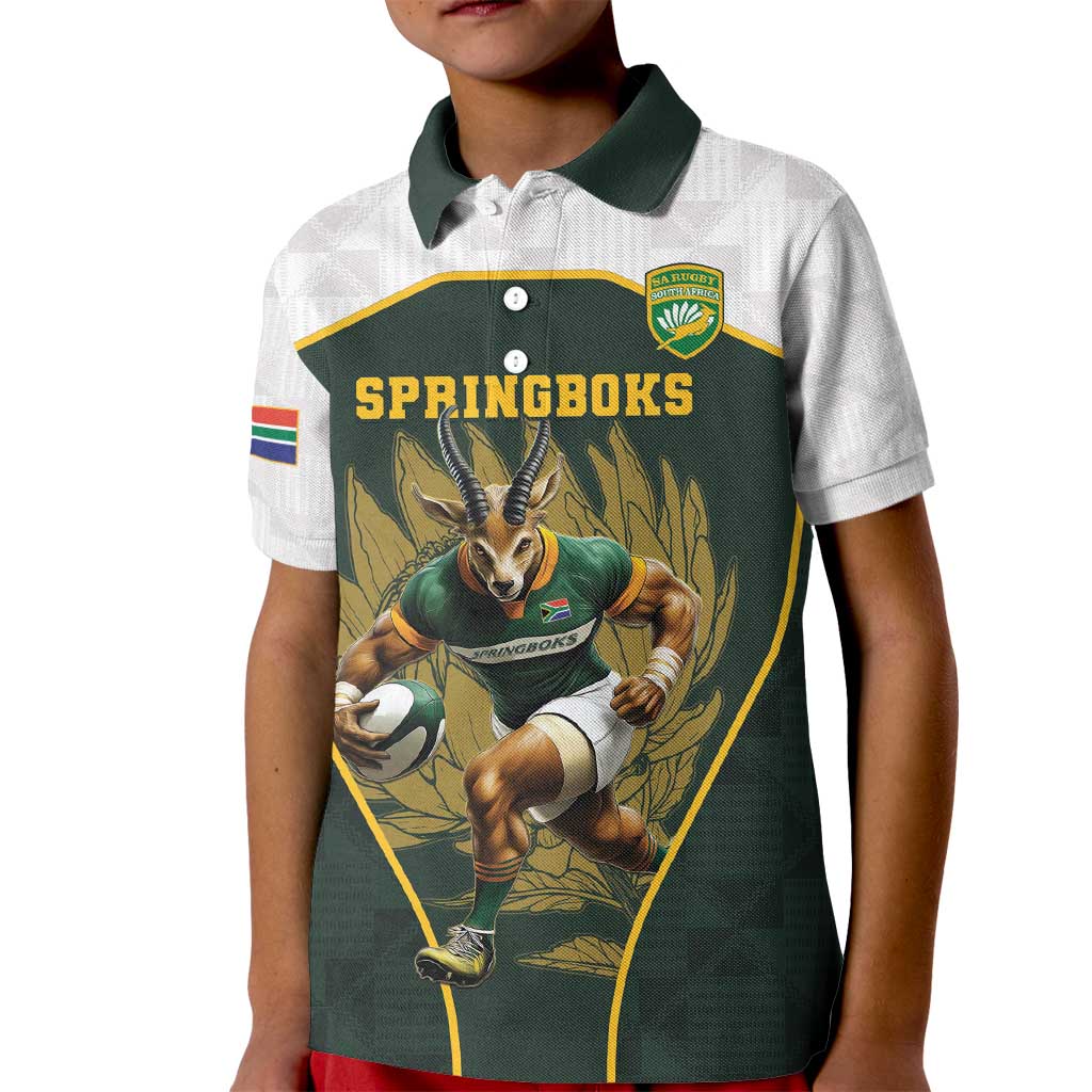 South Africa Rugby Personalised Kid Polo Shirt Springboks Mascot With King Protea -  African Pattern - Wonder Print Shop