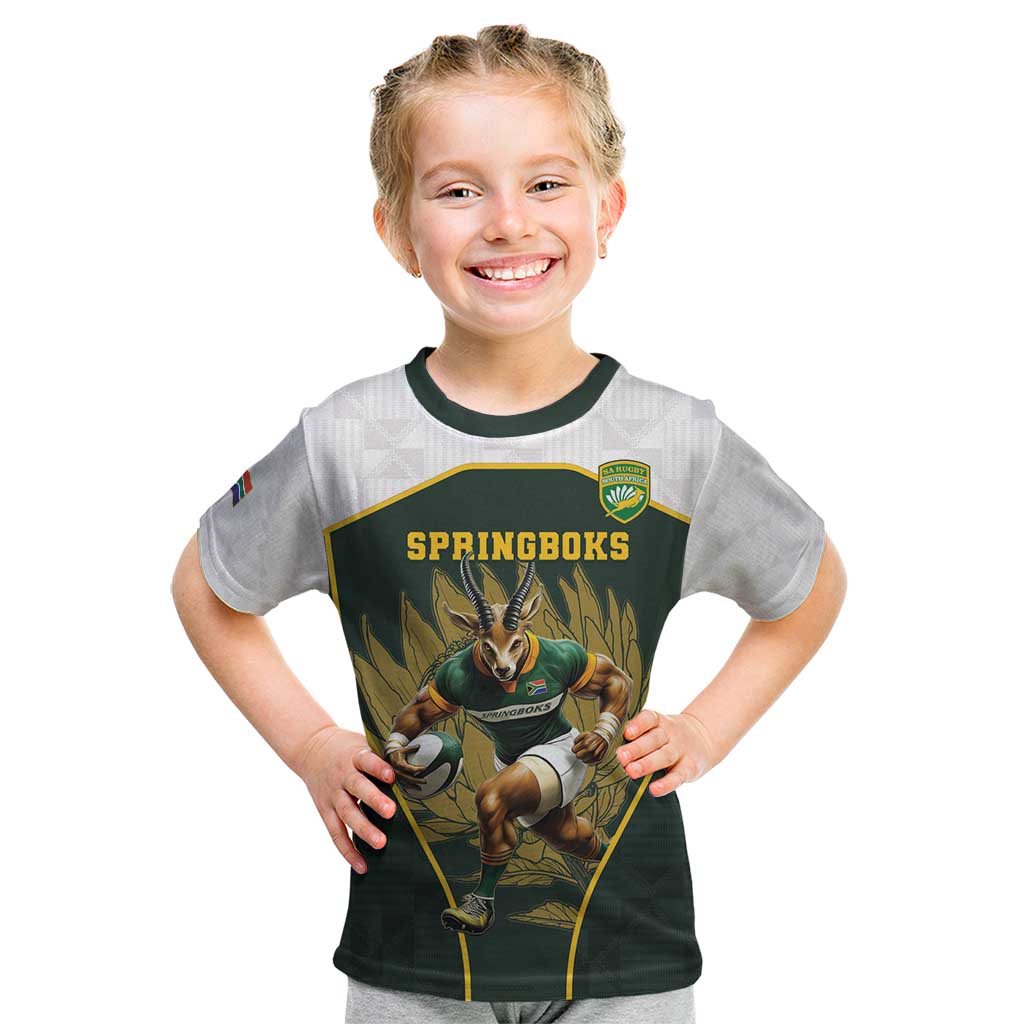 South Africa Rugby Personalised Kid T Shirt Springboks Mascot With King Protea -  African Pattern - Wonder Print Shop