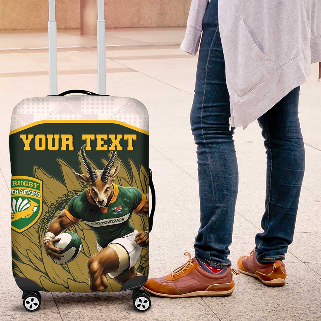 South Africa Rugby Personalised Luggage Cover Springboks Mascot With King Protea -  African Pattern - Wonder Print Shop