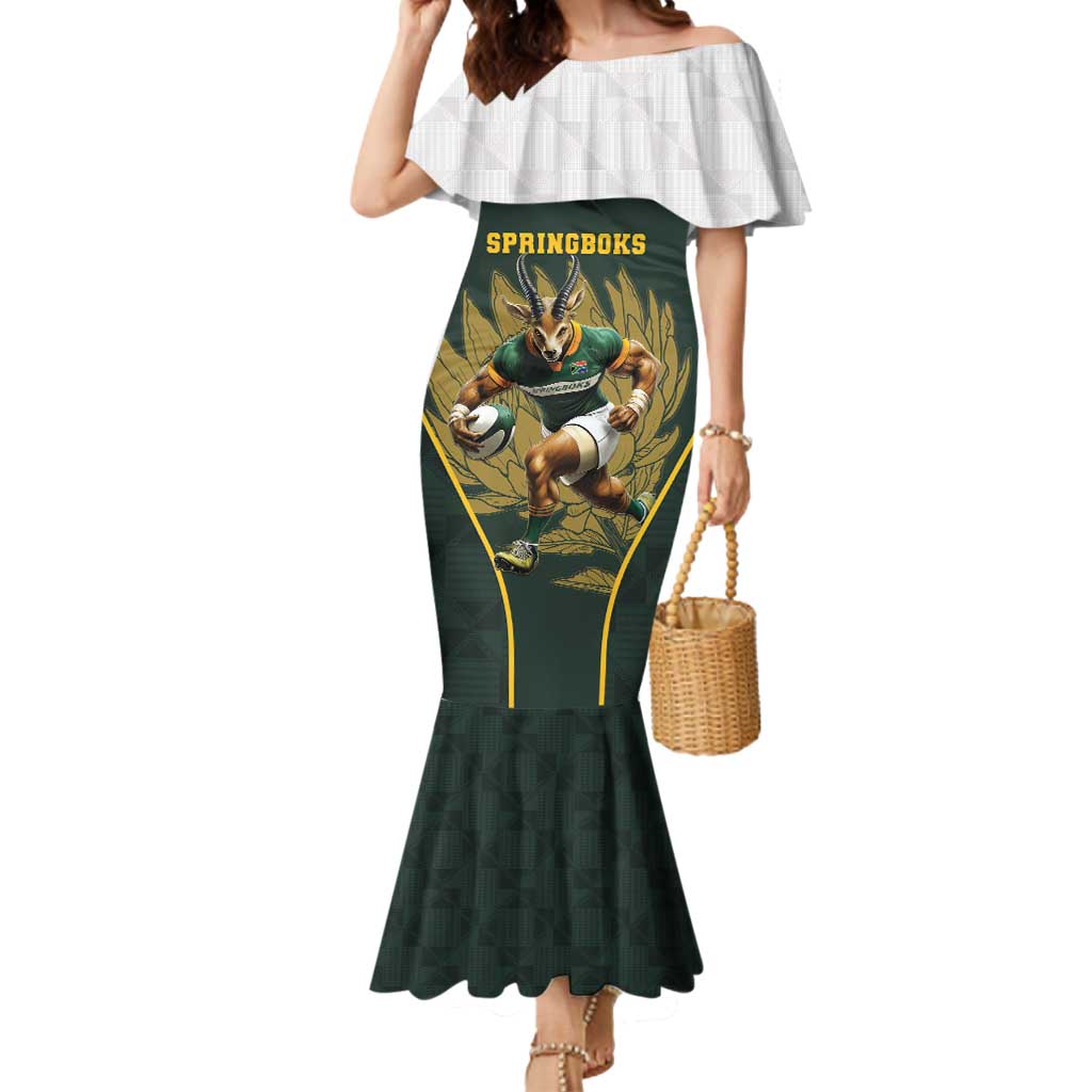 South Africa Rugby Personalised Mermaid Dress Springboks Mascot With King Protea -  African Pattern - Wonder Print Shop