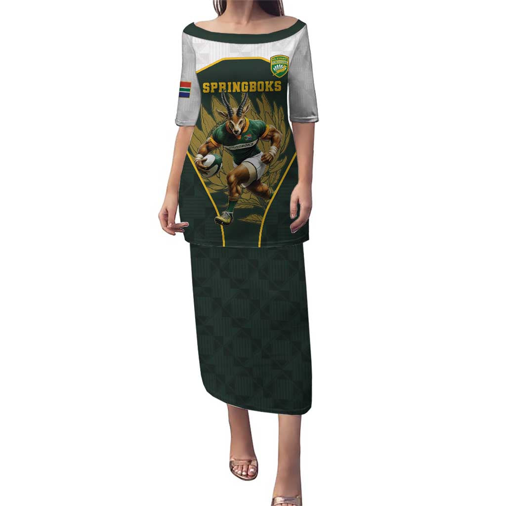 South Africa Rugby Personalised Puletasi Springboks Mascot With King Protea -  African Pattern - Wonder Print Shop