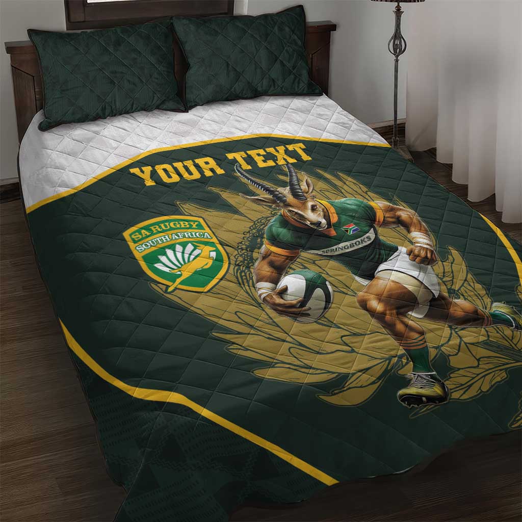 South Africa Rugby Personalised Quilt Bed Set Springboks Mascot With King Protea -  African Pattern