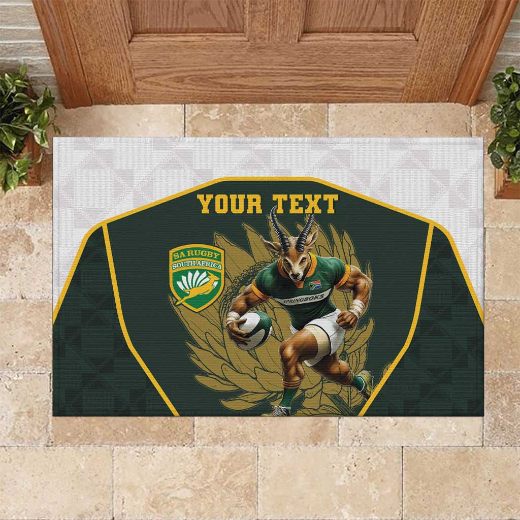 South Africa Rugby Personalised Rubber Doormat Springboks Mascot With King Protea -  African Pattern