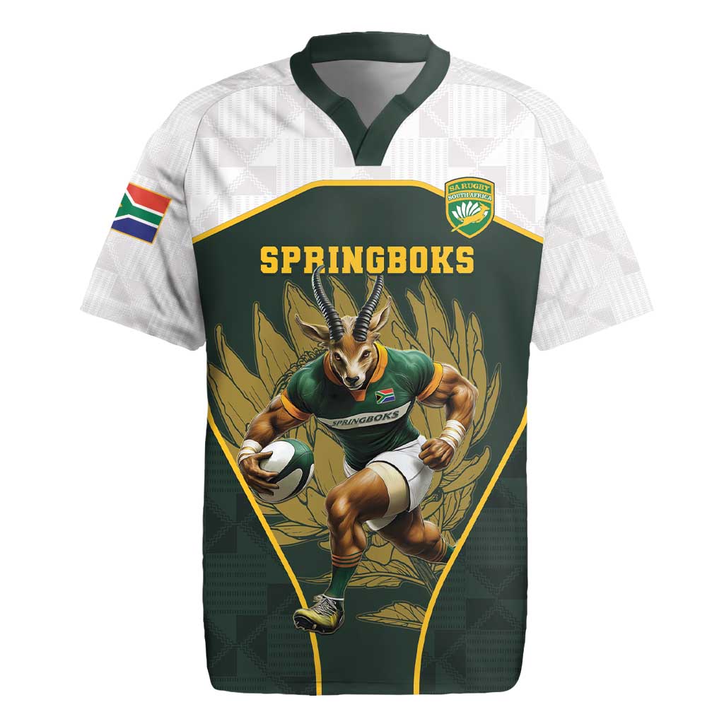 South Africa Rugby Personalised Rugby Jersey Springboks Mascot With King Protea -  African Pattern