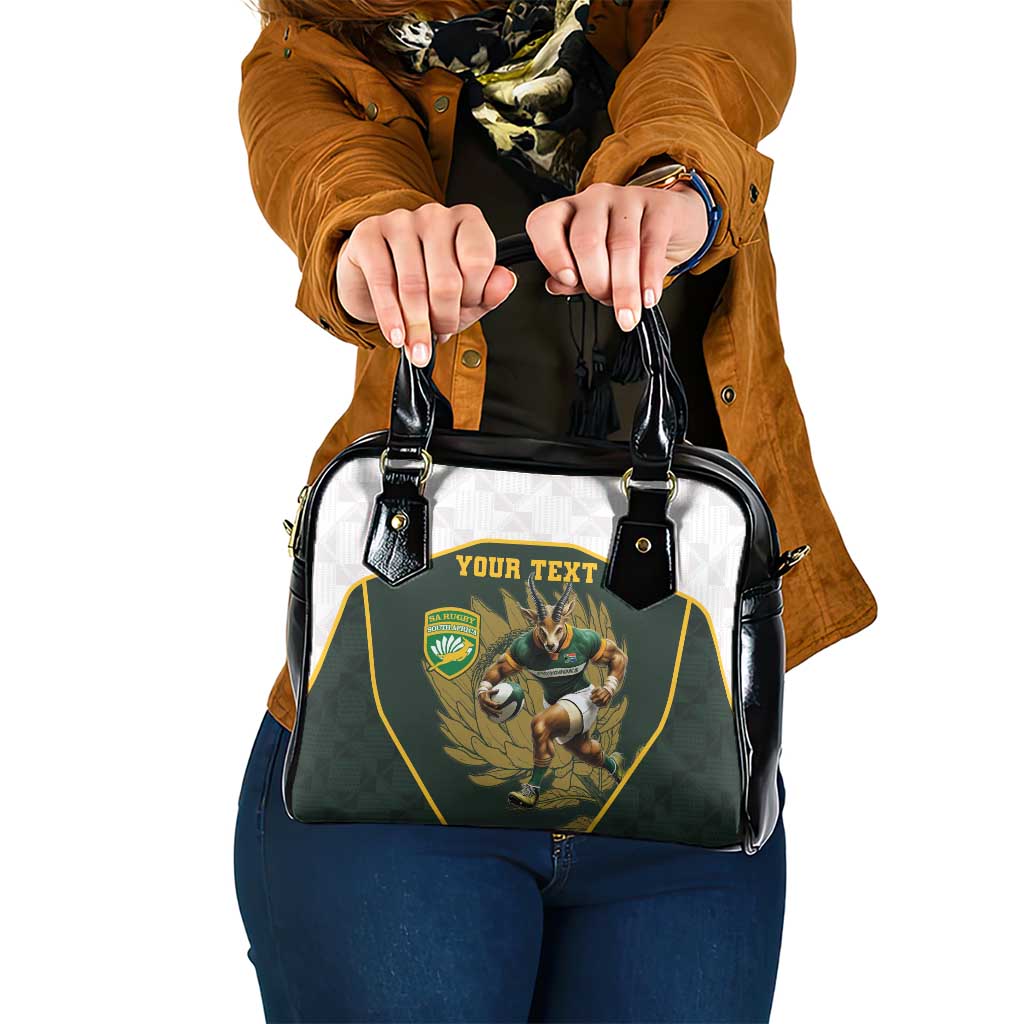 South Africa Rugby Personalised Shoulder Handbag Springboks Mascot With King Protea -  African Pattern