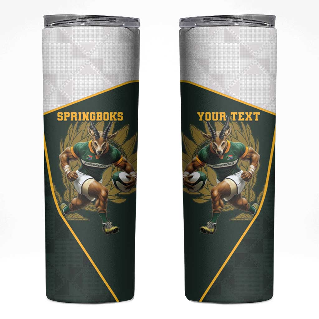 South Africa Rugby Personalised Skinny Tumbler Springboks Mascot With King Protea -  African Pattern