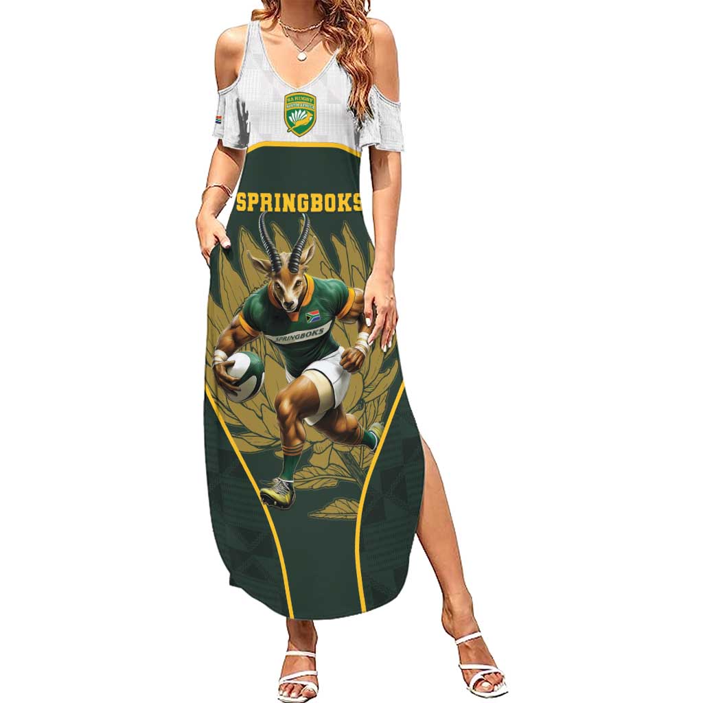 South Africa Rugby Personalised Summer Maxi Dress Springboks Mascot With King Protea -  African Pattern - Wonder Print Shop