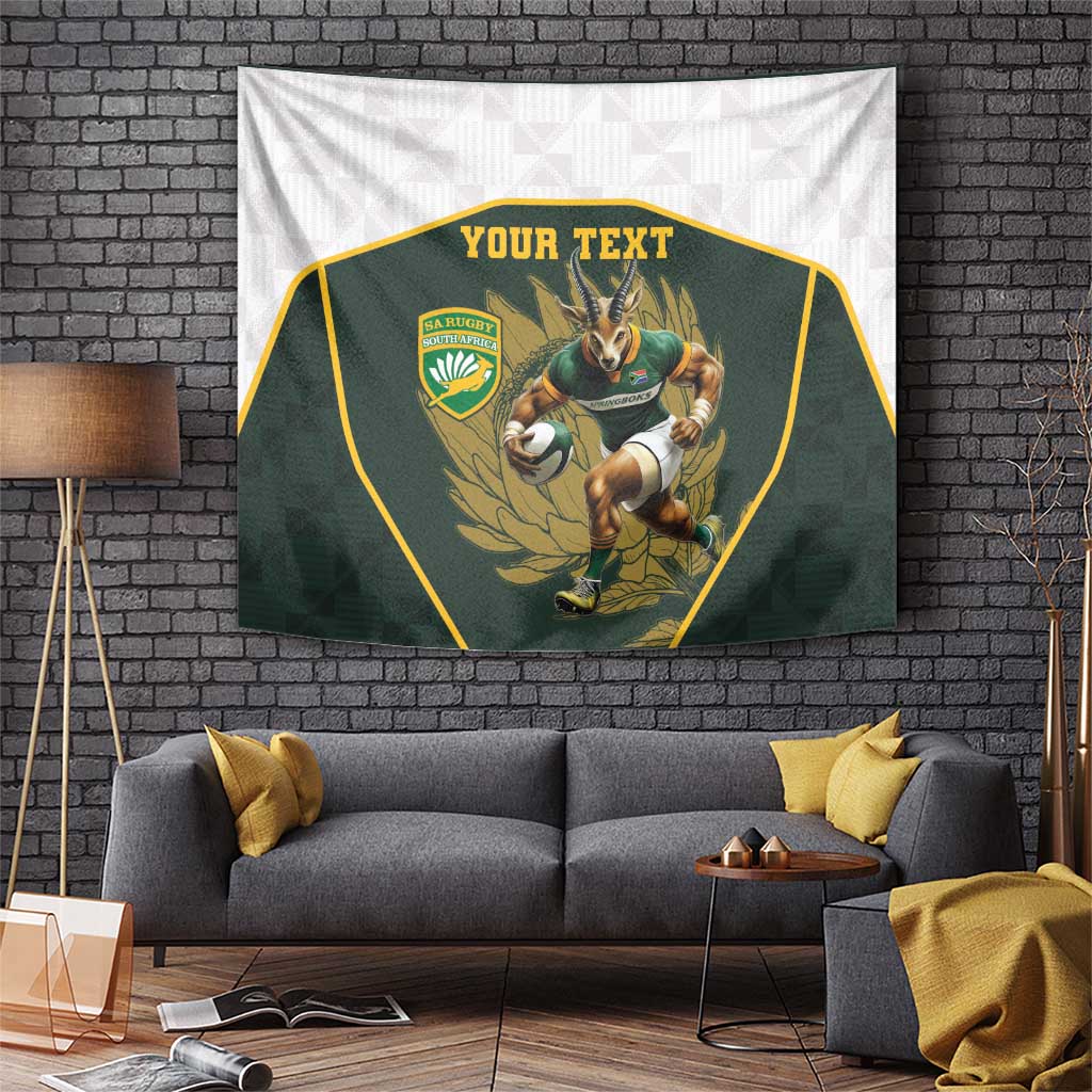 South Africa Rugby Personalised Tapestry Springboks Mascot With King Protea -  African Pattern