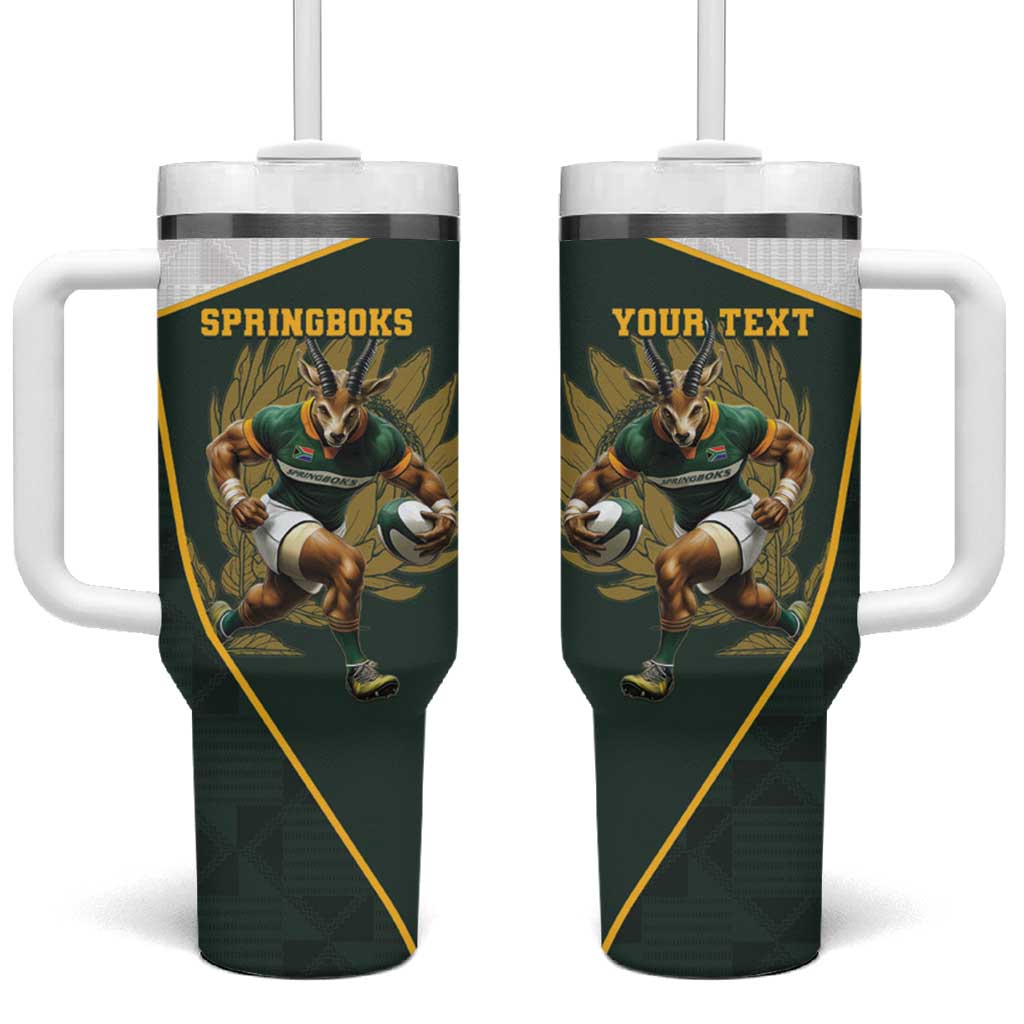 South Africa Rugby Personalised Tumbler With Handle Springboks Mascot With King Protea -  African Pattern