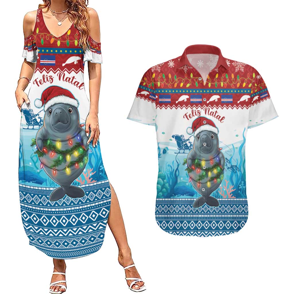 Personalised Cape Verde Christmas Couples Matching Summer Maxi Dress and Hawaiian Shirt Manatee Feliz Natal - Wonder Print Shop