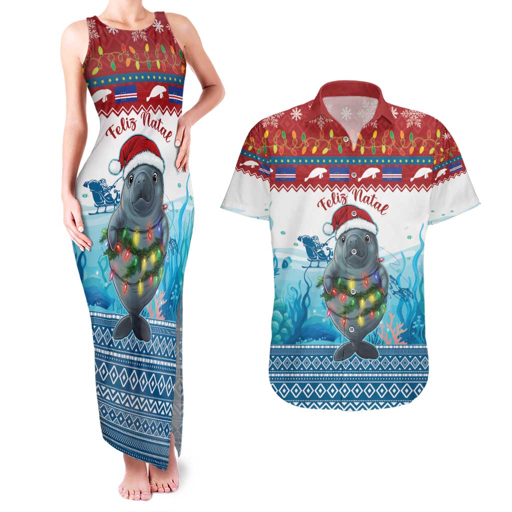 Personalised Cape Verde Christmas Couples Matching Tank Maxi Dress and Hawaiian Shirt Manatee Feliz Natal - Wonder Print Shop