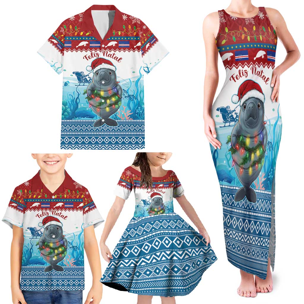 Personalised Cape Verde Christmas Family Matching Tank Maxi Dress and Hawaiian Shirt Manatee Feliz Natal - Wonder Print Shop