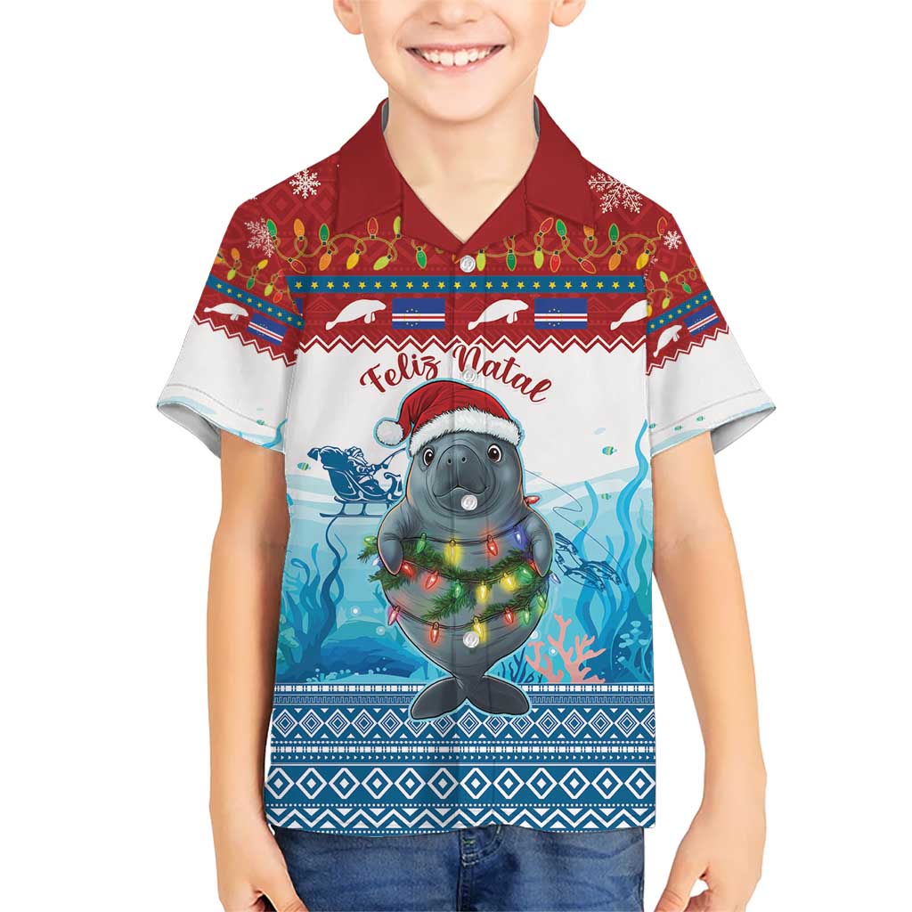 Personalised Cape Verde Christmas Kid Hawaiian Shirt Manatee Feliz Natal - Wonder Print Shop