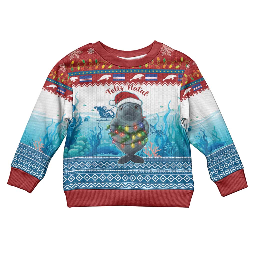 Personalised Cape Verde Christmas Kid Ugly Christmas Sweater Manatee Feliz Natal - Wonder Print Shop