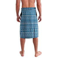 Men's Christmas lavalava sarong with blue and white geometric pattern, no front graphic